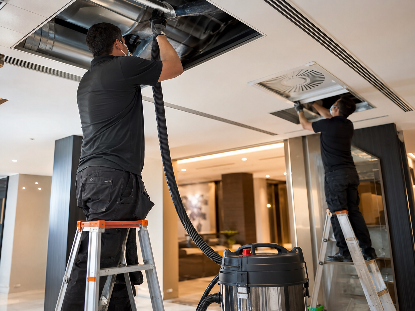 Professional AC duct cleaning service removing dust and debris from ductwork in Dubai
